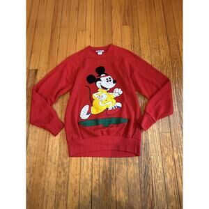 Vintage Sunday Comics Mickey Mouse Sweater Womens Small Red Knit Pullover 80s